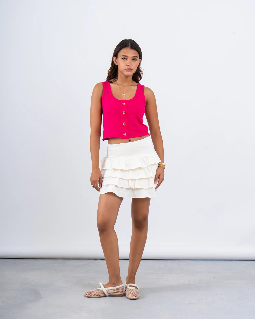 Button-Front Cropped Tank Top - Venti