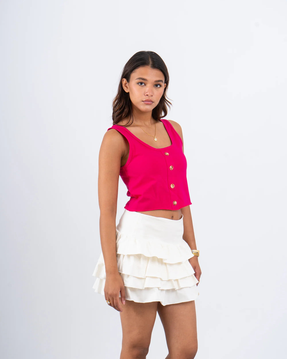 Button-Front Cropped Tank Top - Venti