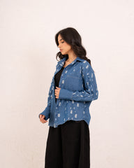 Women denim damaged shirt