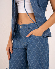 Women textured denim tieup