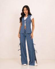 Women textured denim tieup