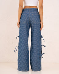 Women textured denim tieup