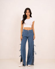 Women textured denim tieup