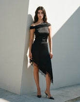 Women assymetric lace trim Skirt