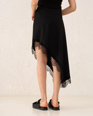 Women assymetric lace trim Skirt