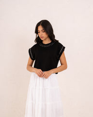 Women studded neckline top