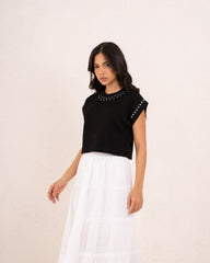 Women studded neckline top