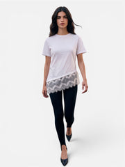 Women's Asymmetric Lace-Trim T-Shirt