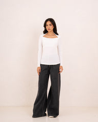 Women ribbed squared top