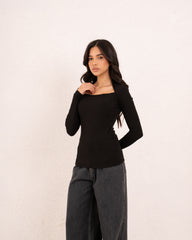 Women ribbed squared top