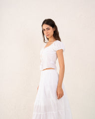 Women tie up gypsy blouse