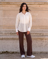 Woman Embroidered Sheer Button-Down