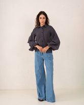 Women strip puff sleeve