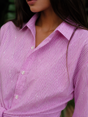 Women’s "Riviera Shimmer" Striped Tie-Front Shirt