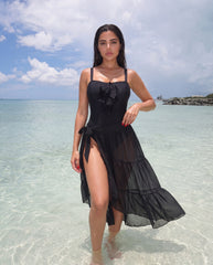 Women's Ruffled One-Piece & Tiered Mesh Sarong Set