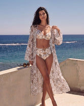 Women's Baroque Chain Print Three-Piece Bikini & Kimono Set