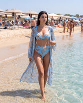 Women's Ocean Blue Chain Print Three-Piece Bikini & Kimono Set