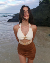 Women's Tri-Tone Cut-Out Monokini with Flower Hardware