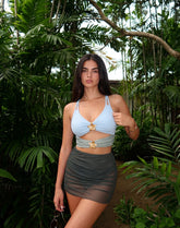 Women's Tri-Tone Cut-Out Monokini with Flower Hardware