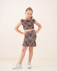 Girl leopard low high skirt