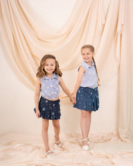 Girl ripped pleated denim