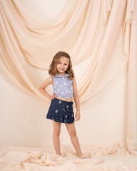 Girl ripped pleated denim