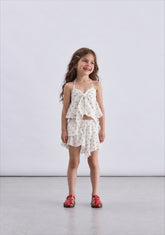 Girl high low polka dot skirt