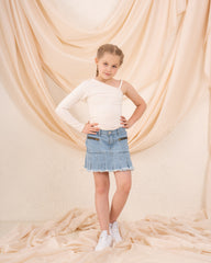 Girl pleats denim skirt
