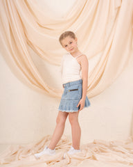 Girl pleats denim skirt