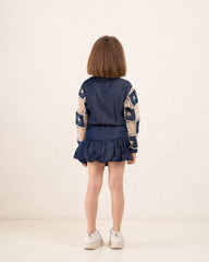 Girl denim like pleats skirt