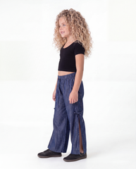 Sparkling Denim-Like Pants With Side Slit