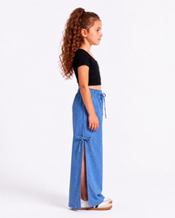 Sparkling Denim-Like Pants With Side Slit