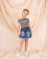 Girl striped low shoulder top