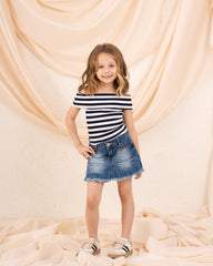Girl striped low shoulder top