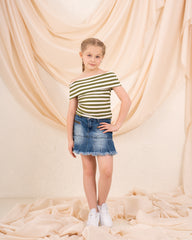 Girl striped low shoulder top