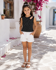 Girl open shoulder polka top