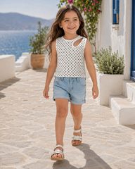 Girl open shoulder polka top