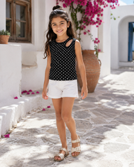 Girl open shoulder polka top