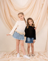 Girl knit open shoulder top