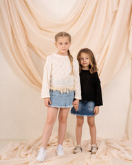 Girl knit open shoulder top