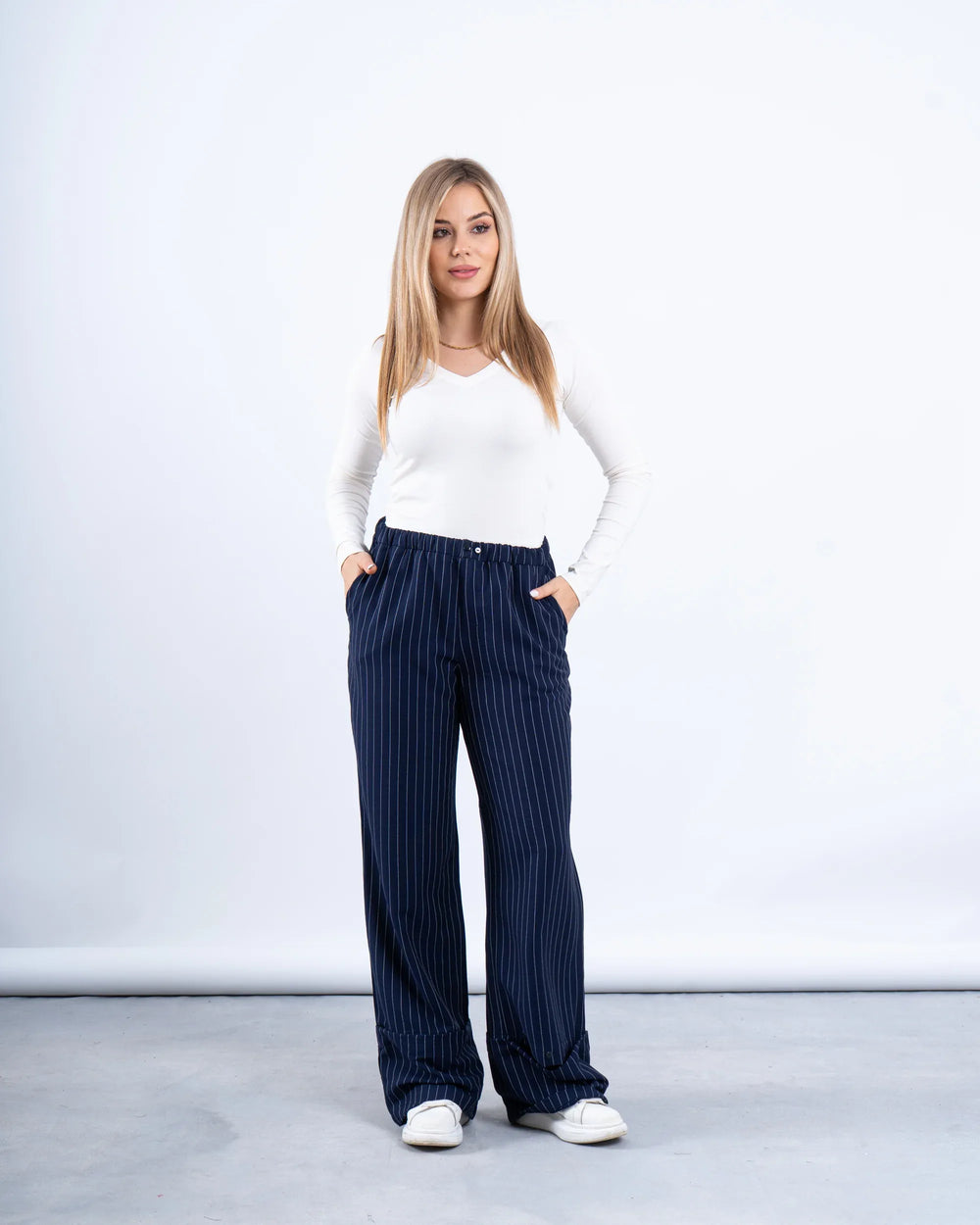 Pinstripe Wide-Leg Pants - Venti