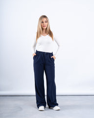 Pinstripe Wide-Leg Pants