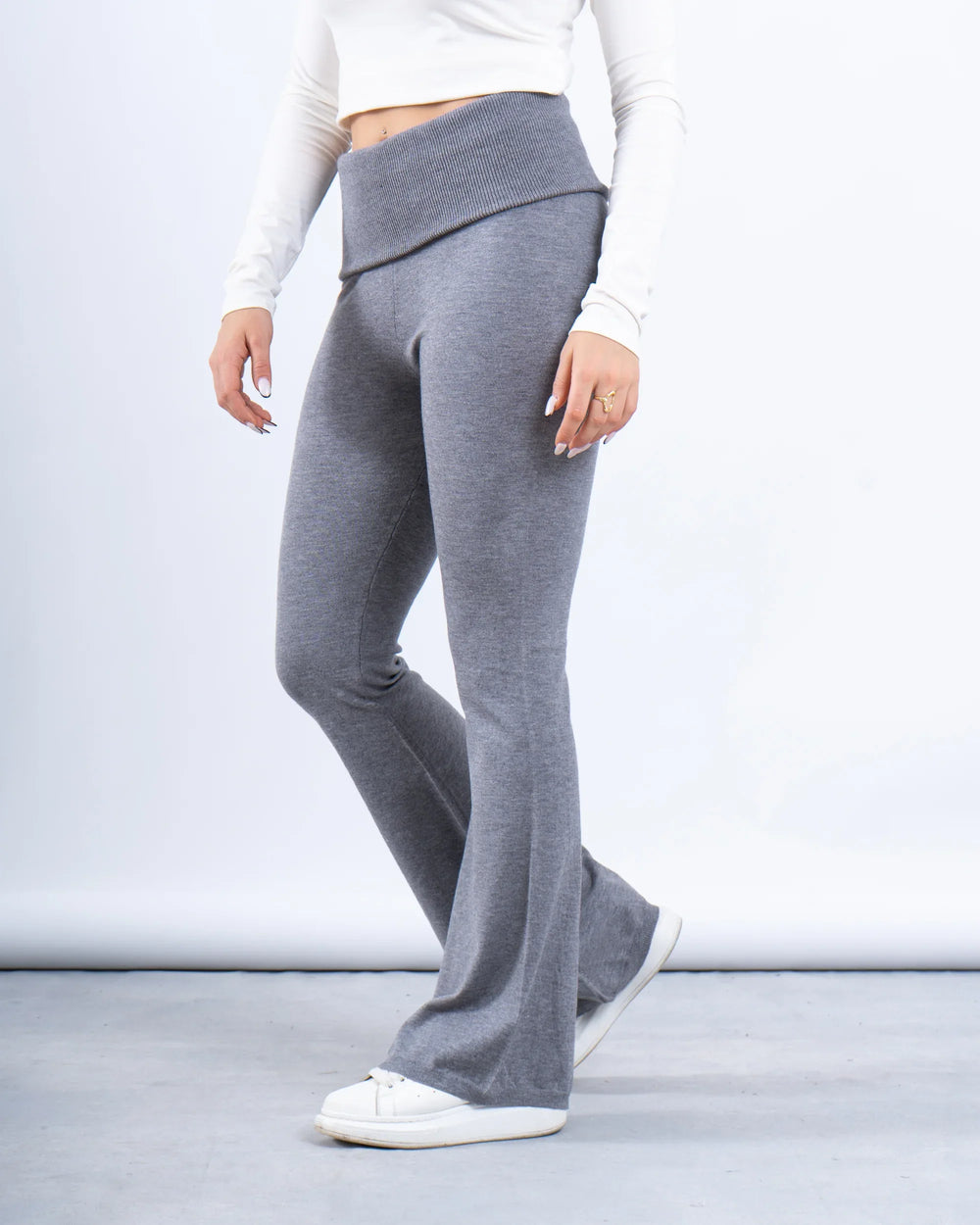 Knit Folded Waist Flare Pants - Venti
