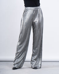 Metallic Pleated Wide-Leg Pants
