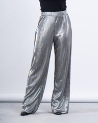 Metallic Pleated Wide-Leg Pants