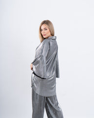 Metallic Pleated Wide-Leg Pants