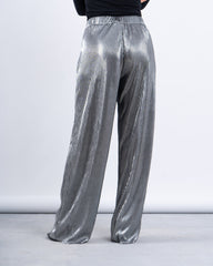 Metallic Pleated Wide-Leg Pants