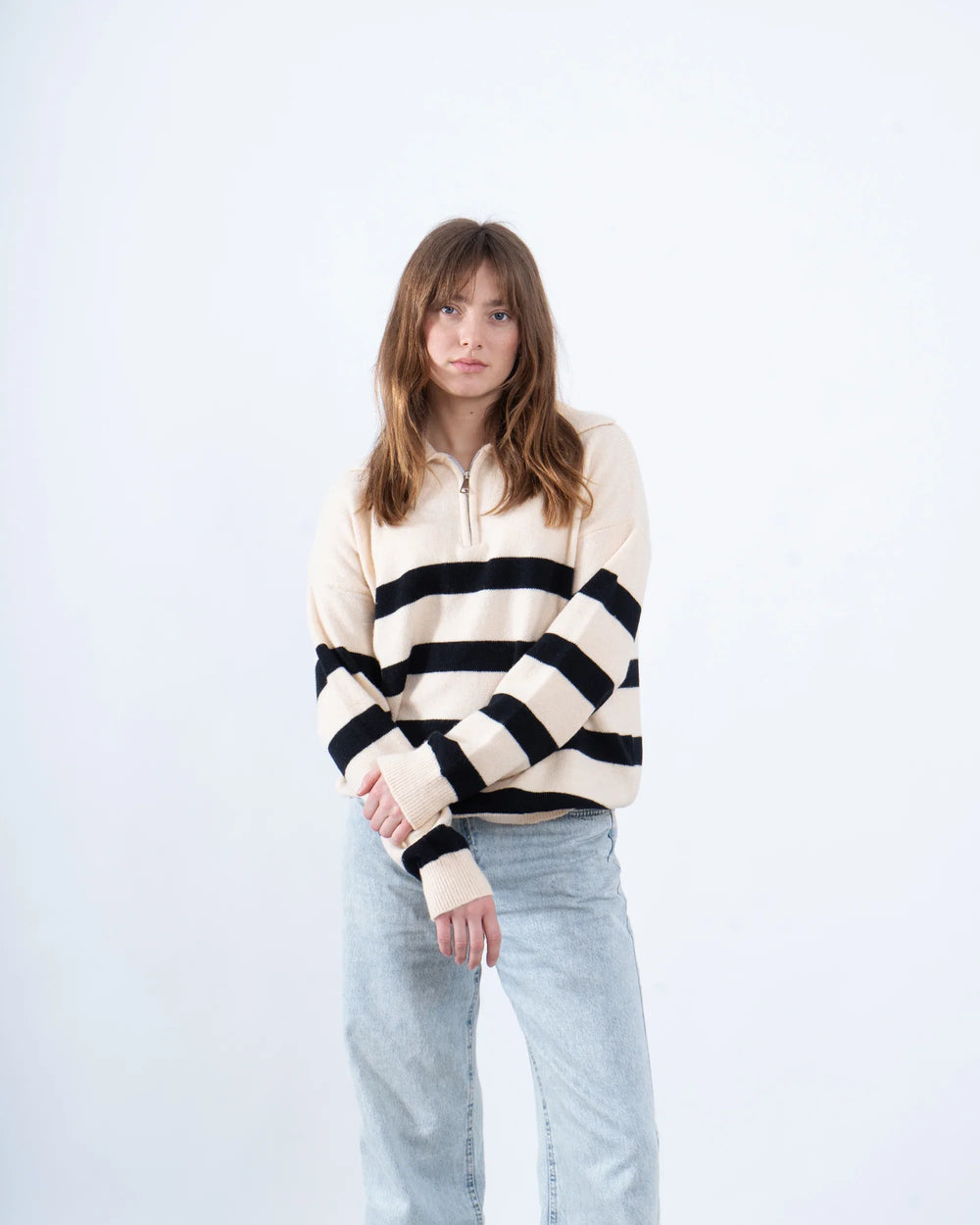 Striped Knit Polo Pullover - Venti