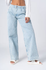 High-Waist Pleated Denim