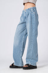 High-Waist Pleated Denim